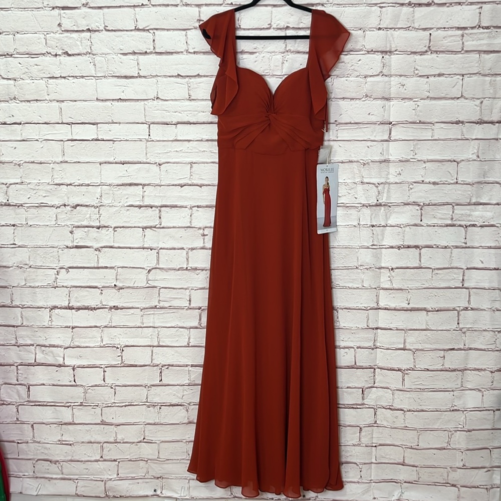 Mori Lee Madeline Gardner Chiffon Off Shoulder Ruffled Gown in Cinnamon … - Picture 3 of 14